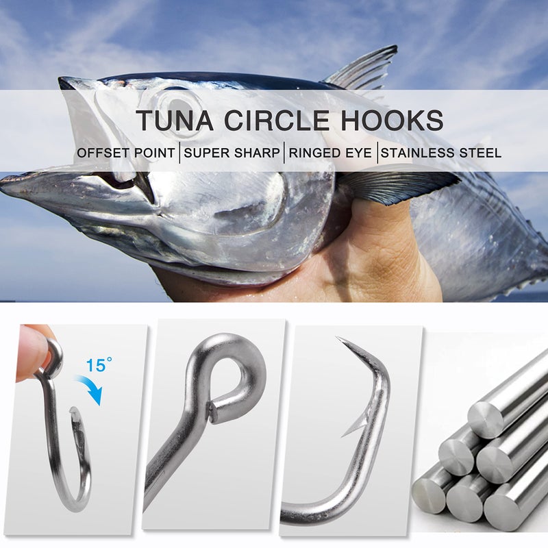 SILANON Tuna Circle Hooks, Stainless Steel Catfish Circle Hooks Saltwater 2X Strong Short Shank Big Game Hooks for Catfish Bass Tuna Size 8/0-18/0 - Image 2